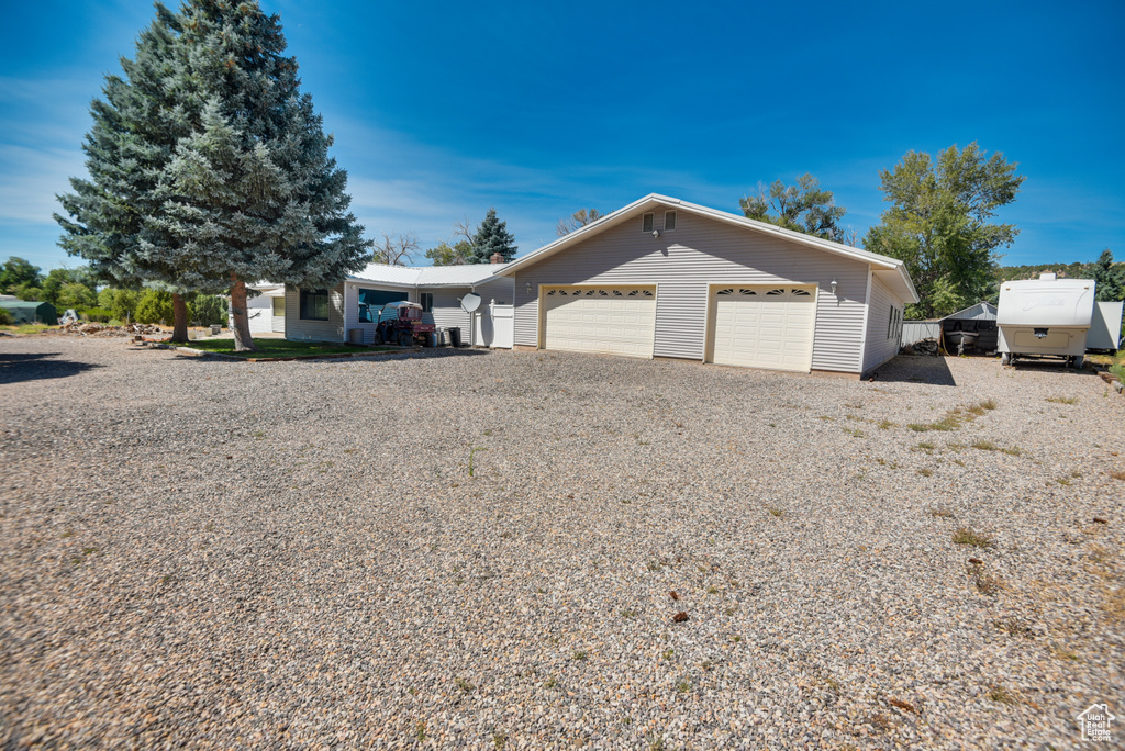 Exterior space with a garage