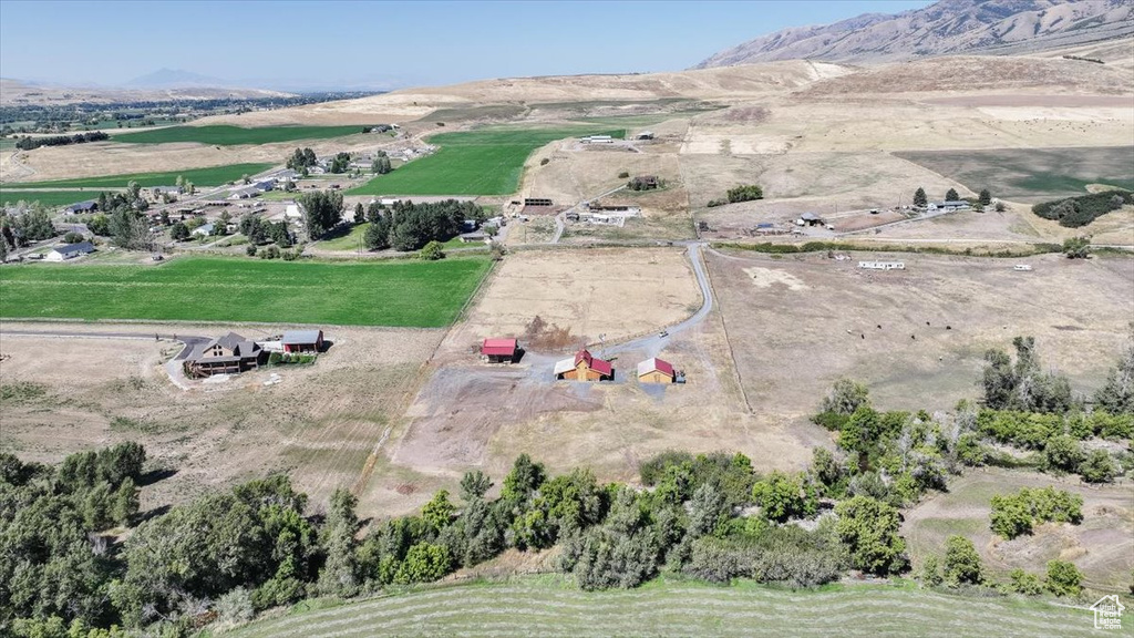 Aerial view featuring a mountain view and a rural view