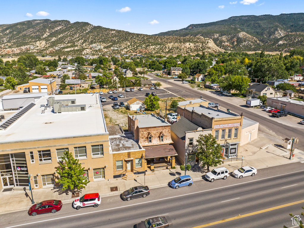 Aerial view featuring a mountain view