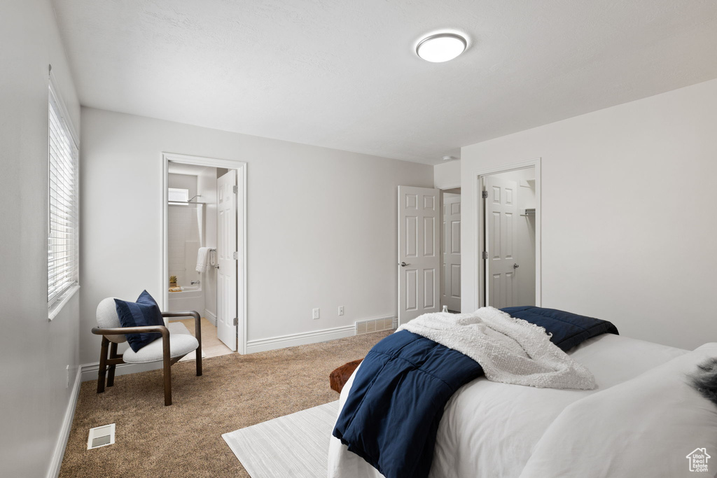 Carpeted bedroom with ensuite bathroom