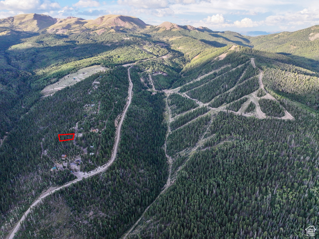 Drone / aerial view featuring a mountain view