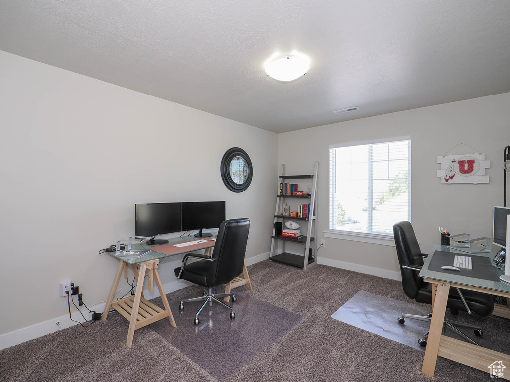 View of carpeted home office