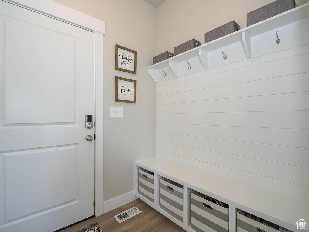 Mudroom featuring hardwood / wood-style flooring