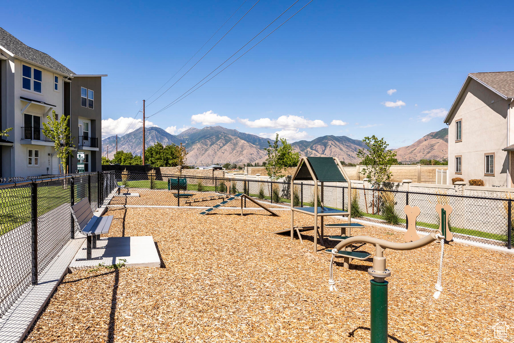 Exterior space featuring a mountain view