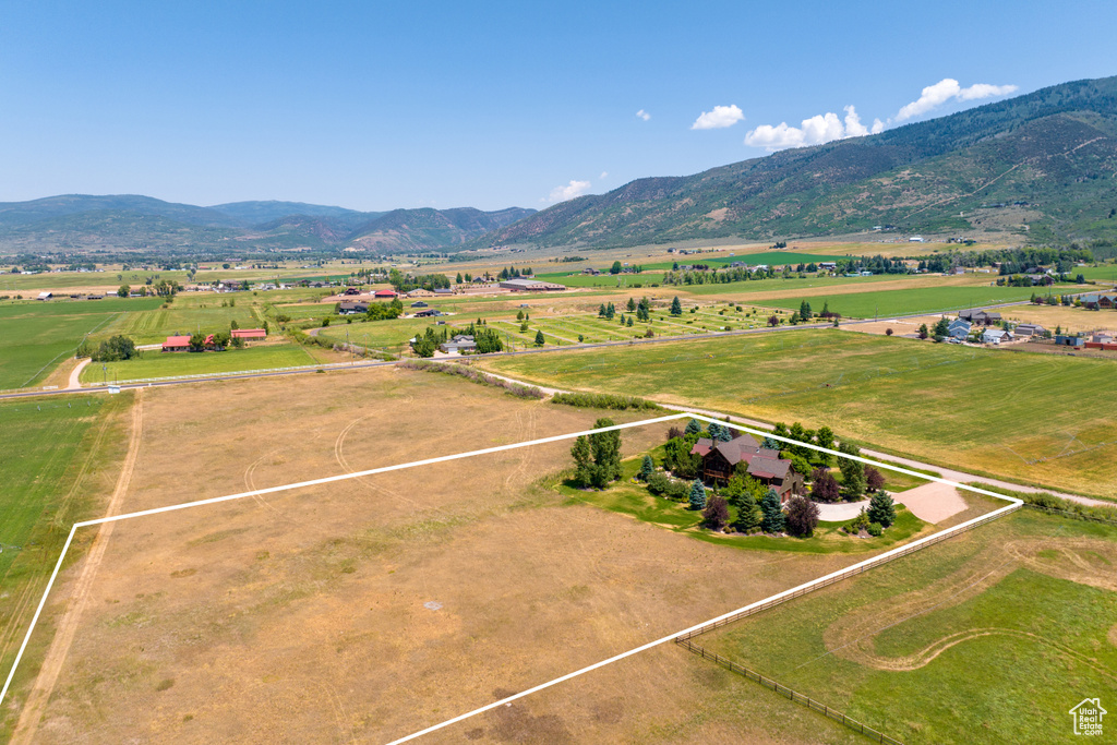 Aerial view with a mountain view and a rural view