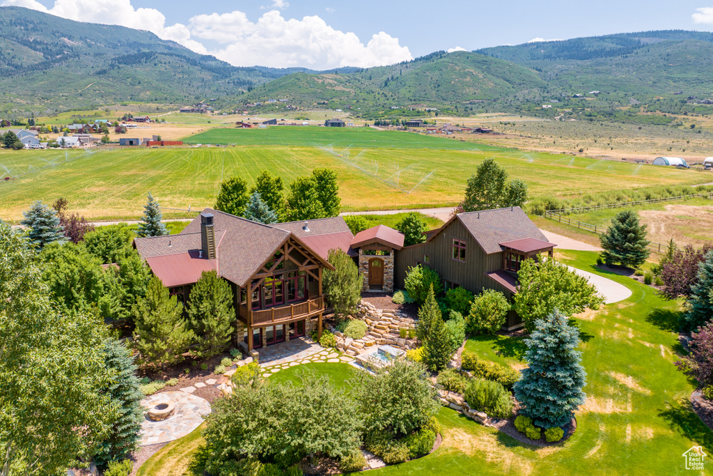 Aerial view with a mountain view and a rural view