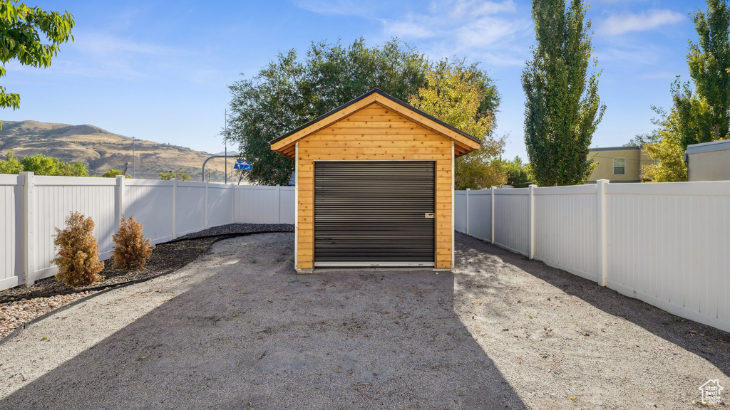 Exterior space featuring a mountain view