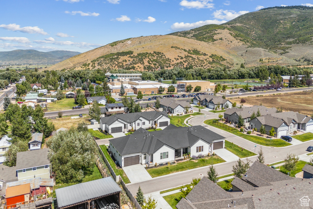 Aerial view featuring a mountain view