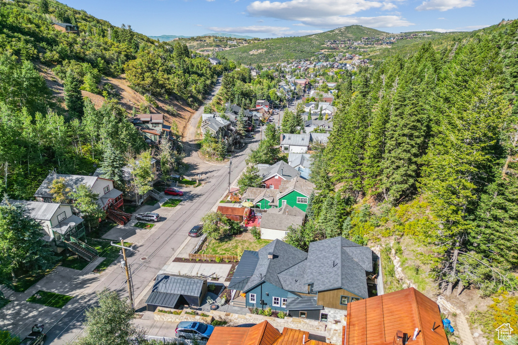 Bird\'s eye view featuring a mountain view