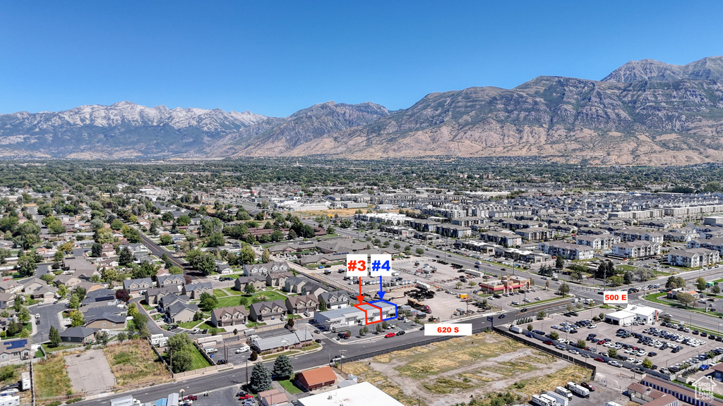 Drone / aerial view with a mountain view