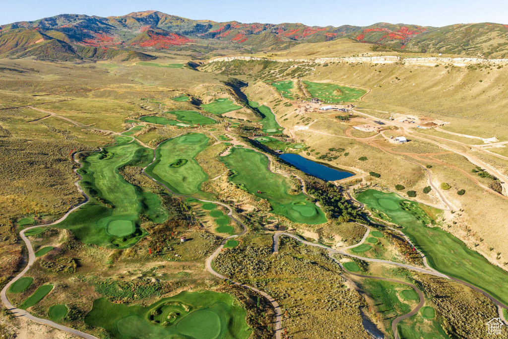 Drone / aerial view featuring a mountain view