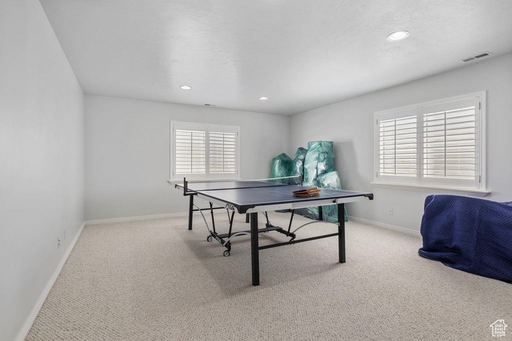 Recreation room featuring carpet floors