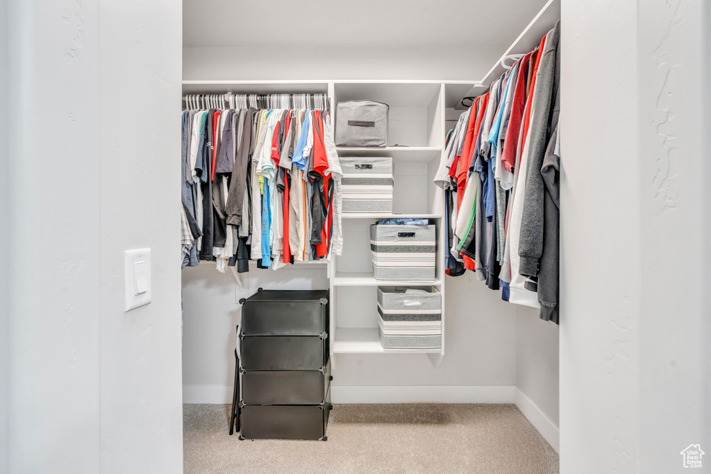 Spacious closet with carpet floors