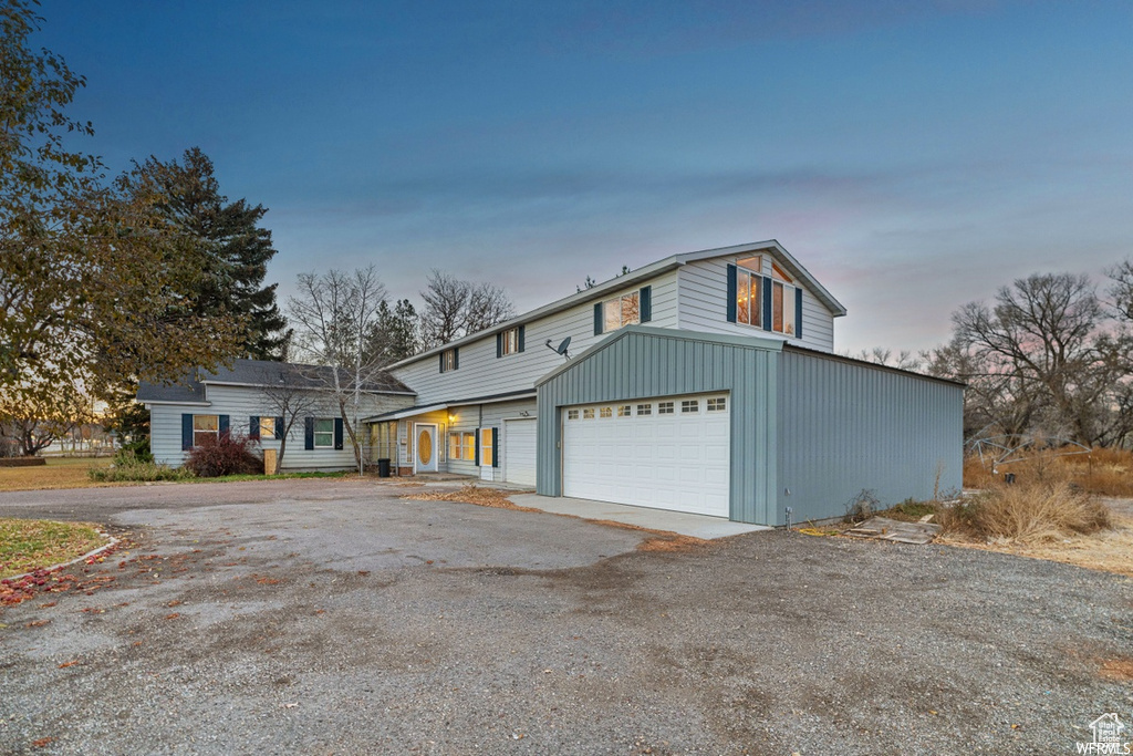 Exterior space with a garage