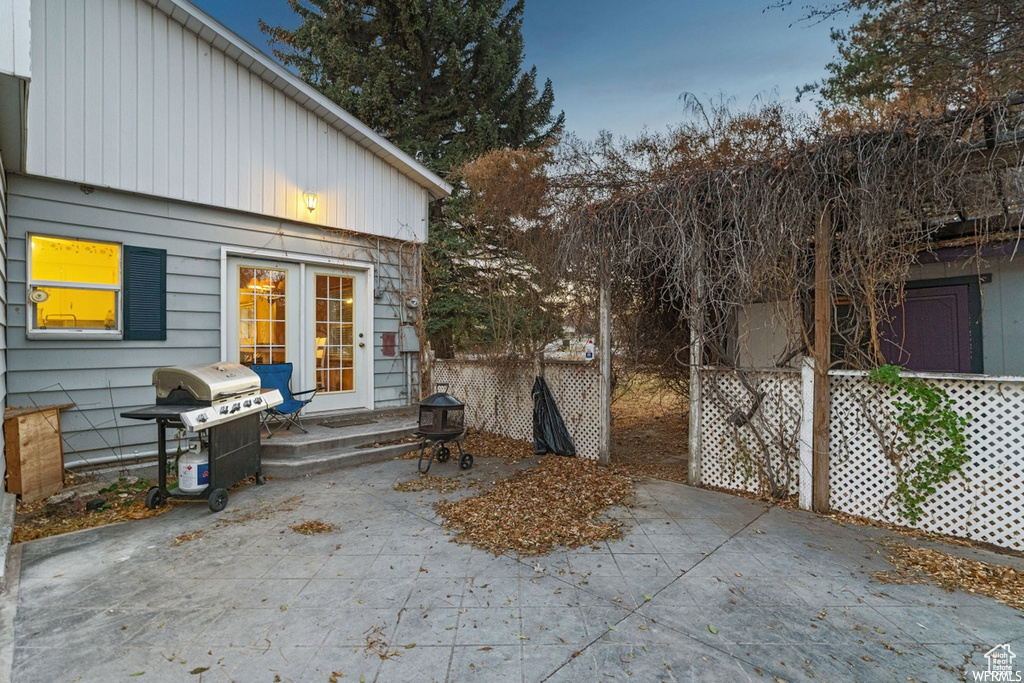 View of patio / terrace with a grill and french doors