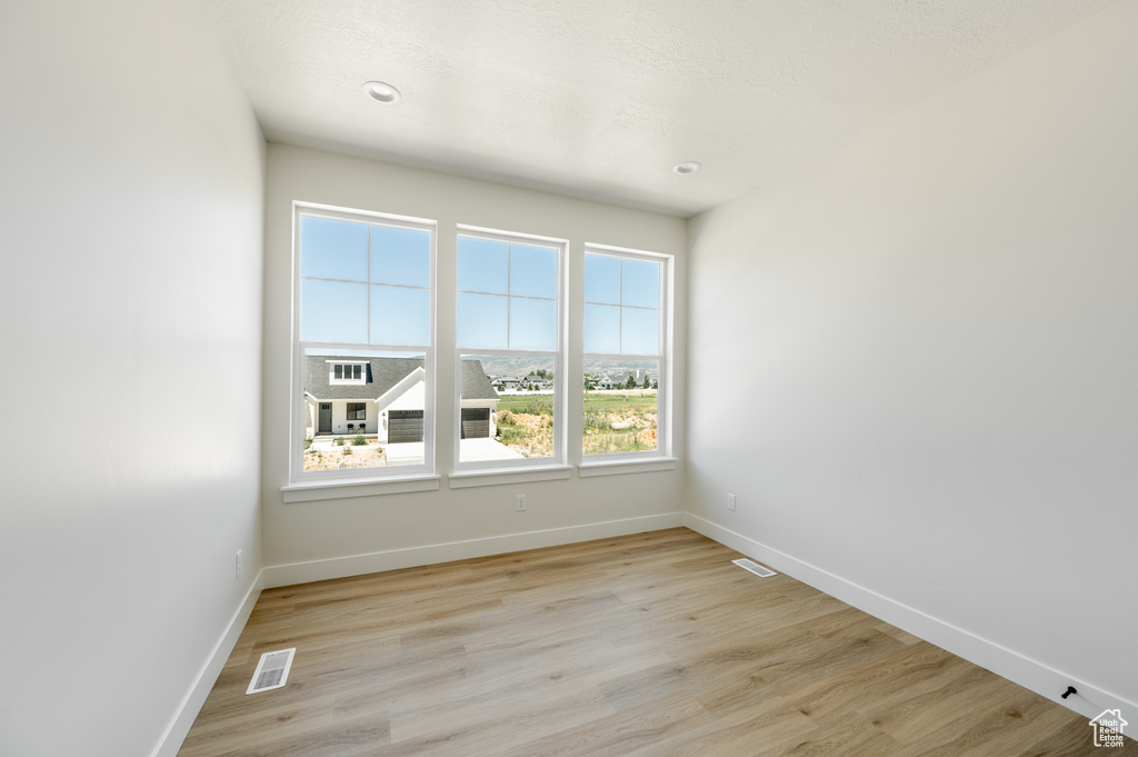 Unfurnished room with light wood-type flooring