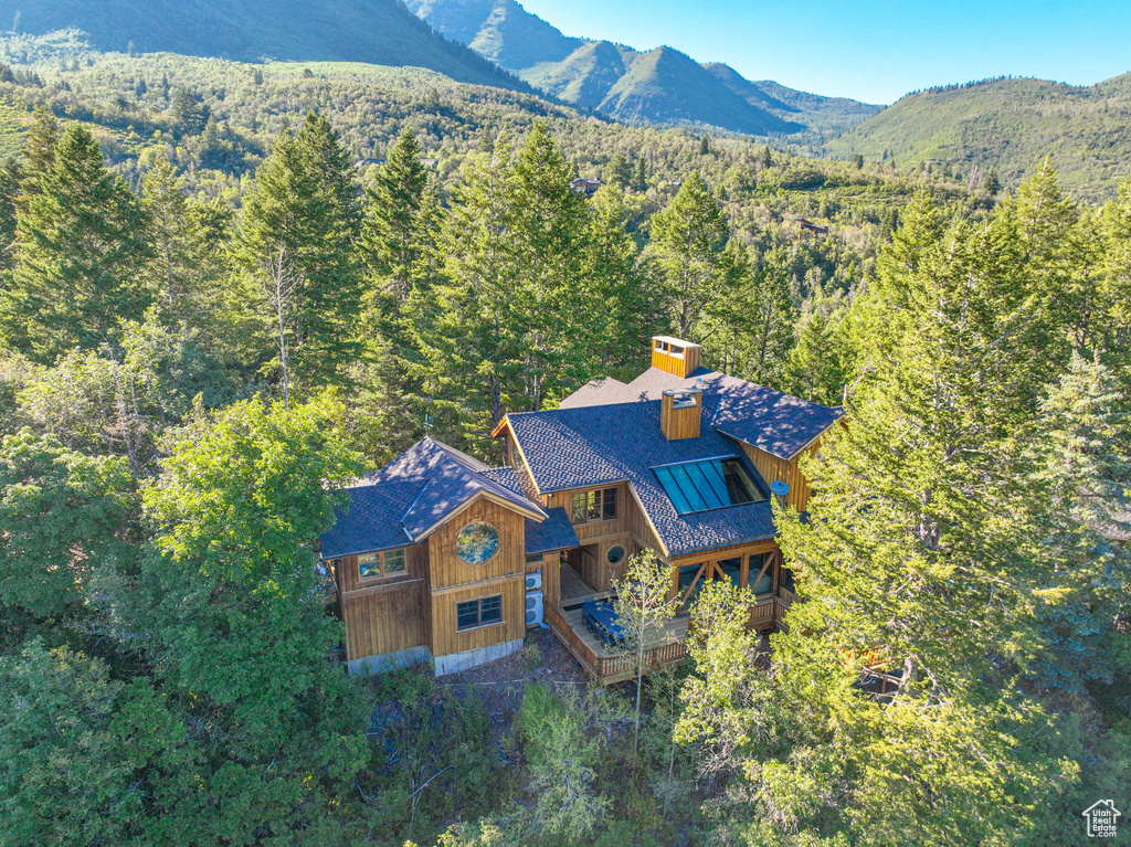 Drone / aerial view with a mountain view