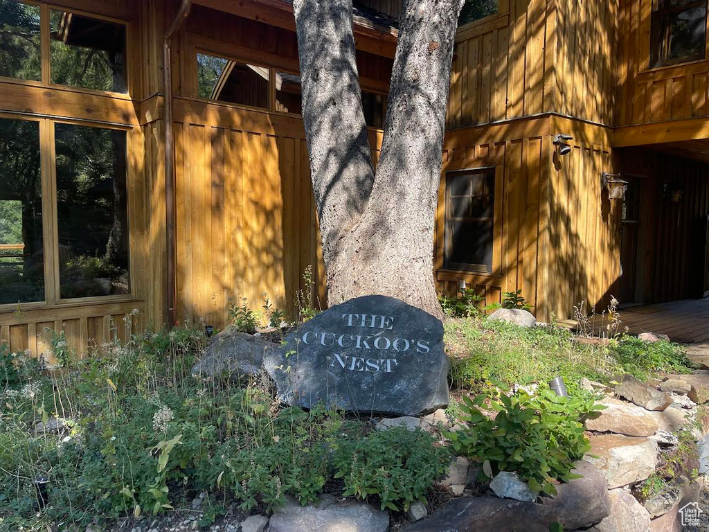 Exterior details featuring wood walls