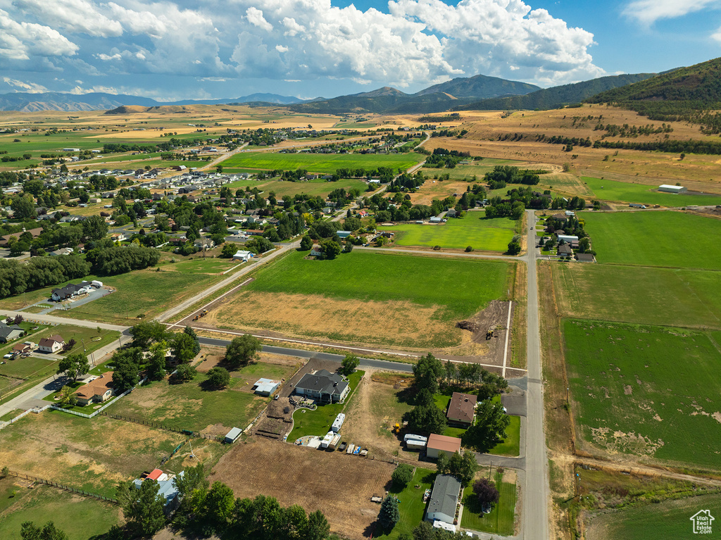 Bird's eye view featuring a rural view and a mountain view