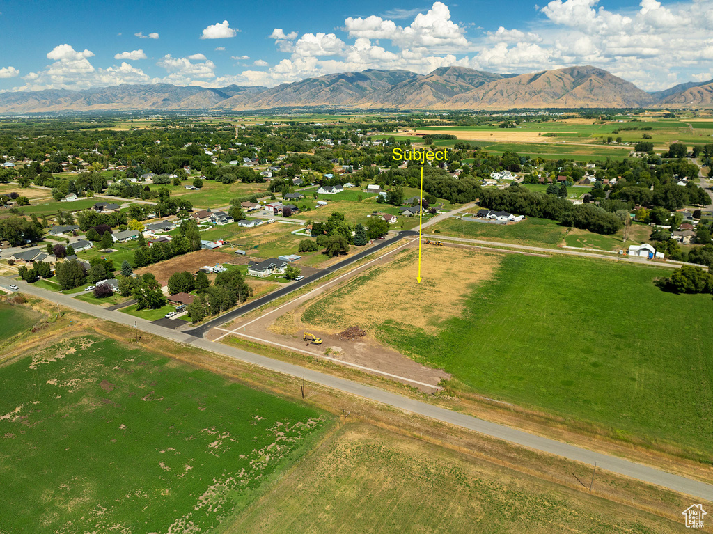 Drone / aerial view featuring a mountain view and a rural view