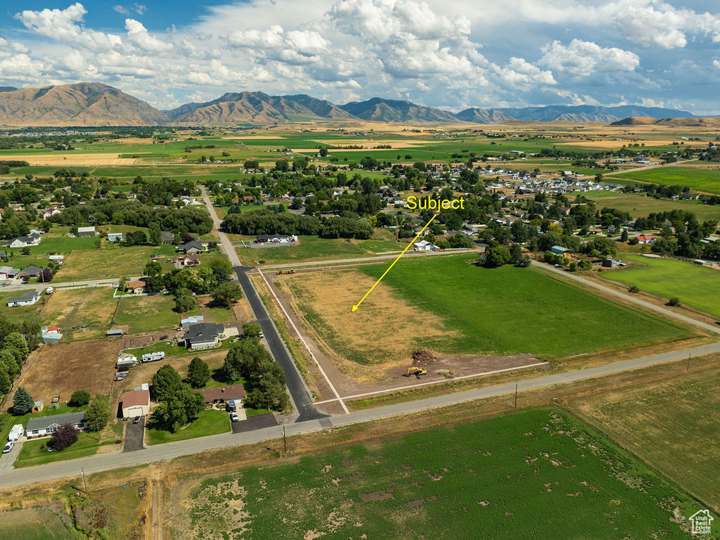 Aerial view featuring a mountain view and a rural view