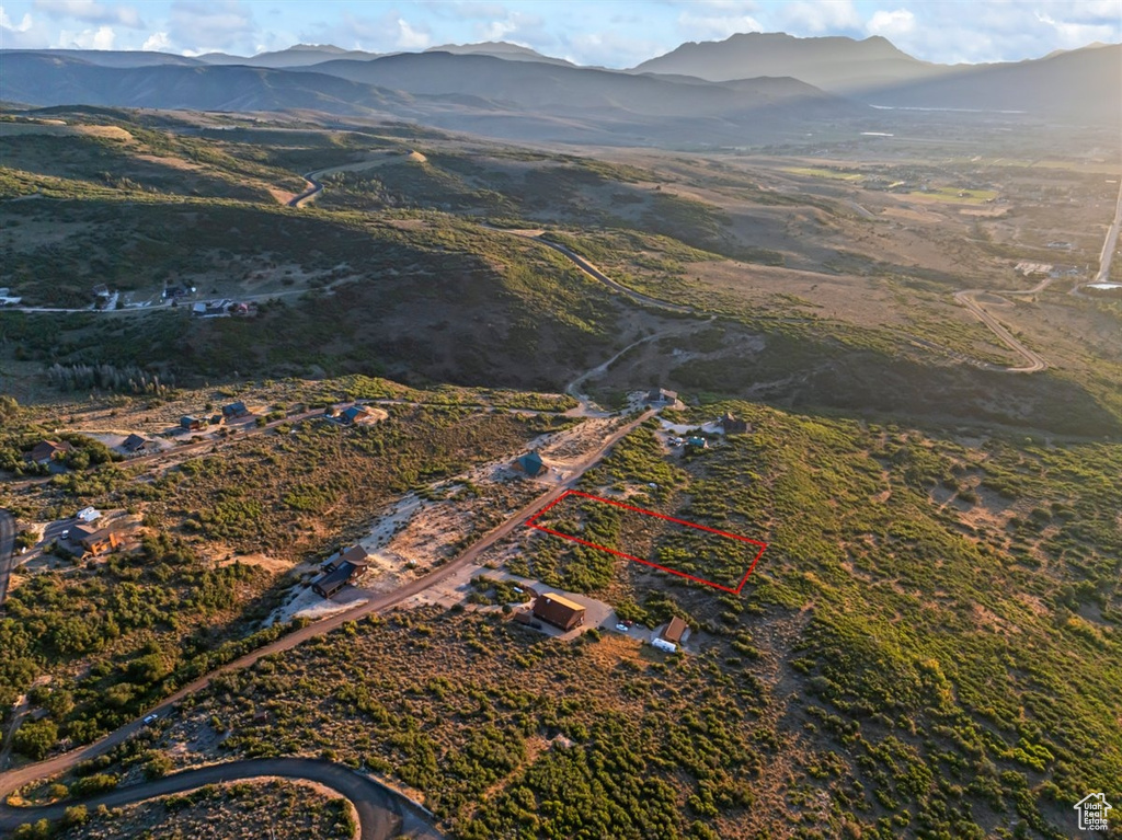 Drone / aerial view featuring a mountain view