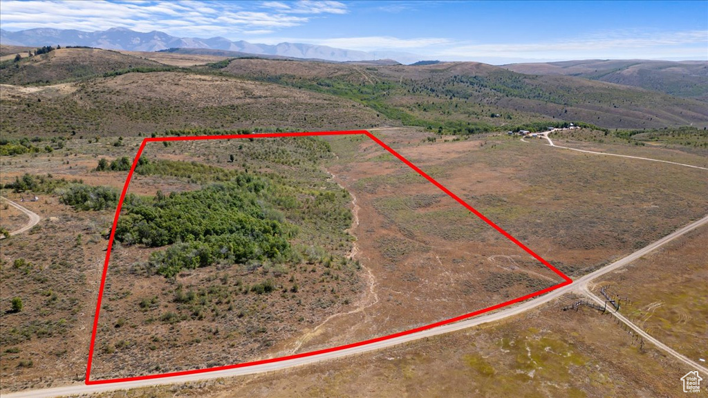 Birds eye view of property with a mountain view