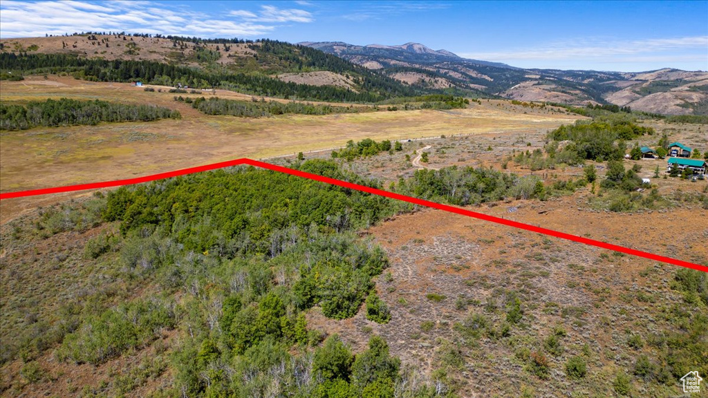 Birds eye view of property with a mountain view