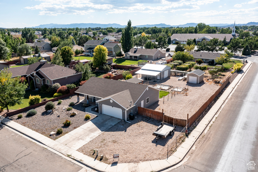 Drone / aerial view with a mountain view