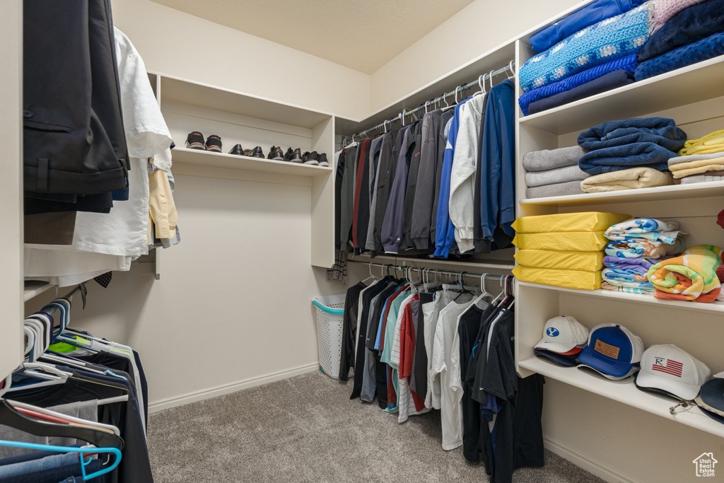 Walk in closet featuring carpet flooring