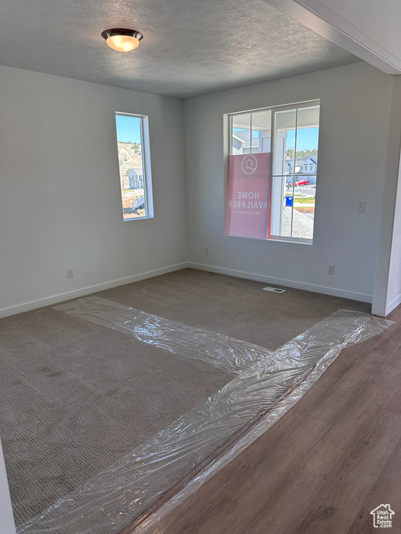 Spare room with a textured ceiling and a healthy amount of sunlight