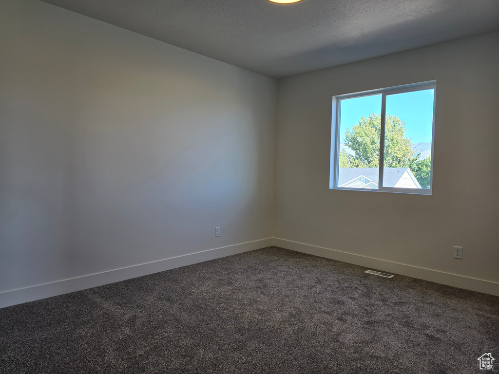 Carpeted empty room featuring a textured ceiling