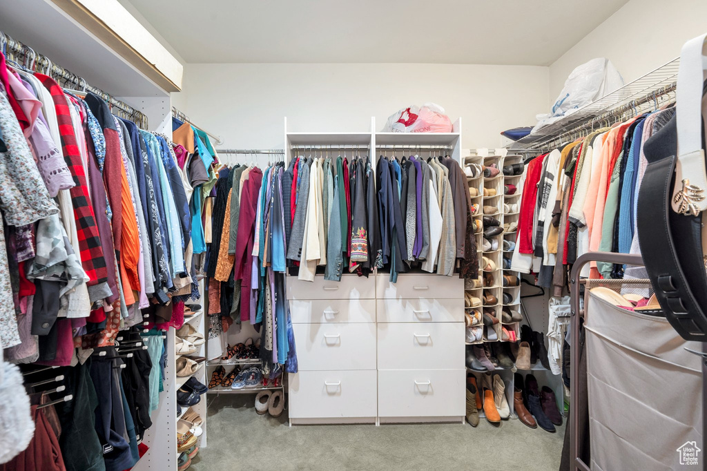 Walk in closet with carpet