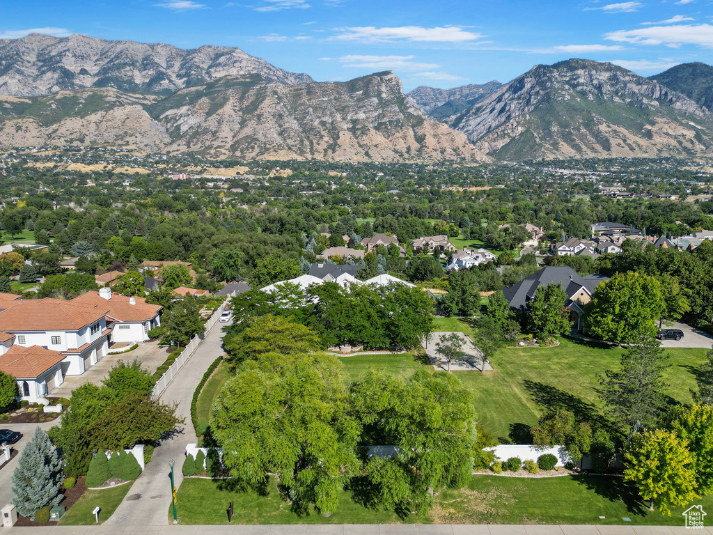 Aerial view featuring a mountain view