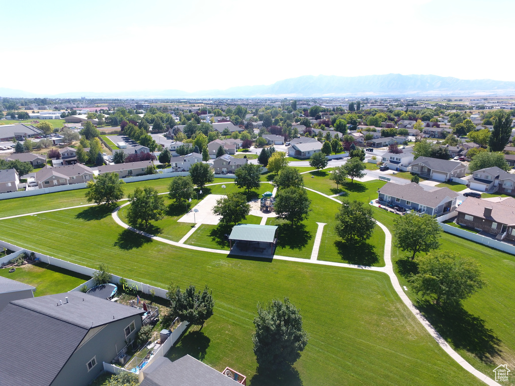 Drone / aerial view with a mountain view