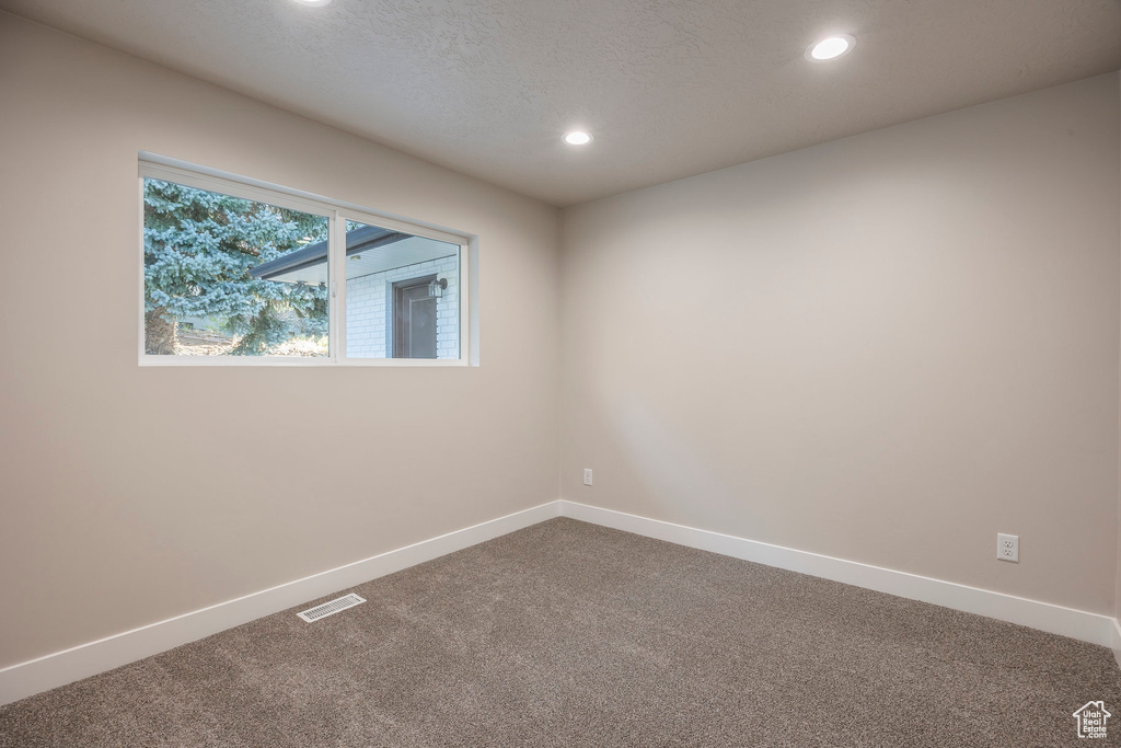 Spare room with carpet flooring and a textured ceiling