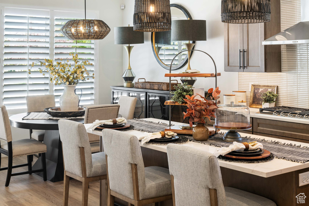 Dining room with light hardwood / wood-style floors