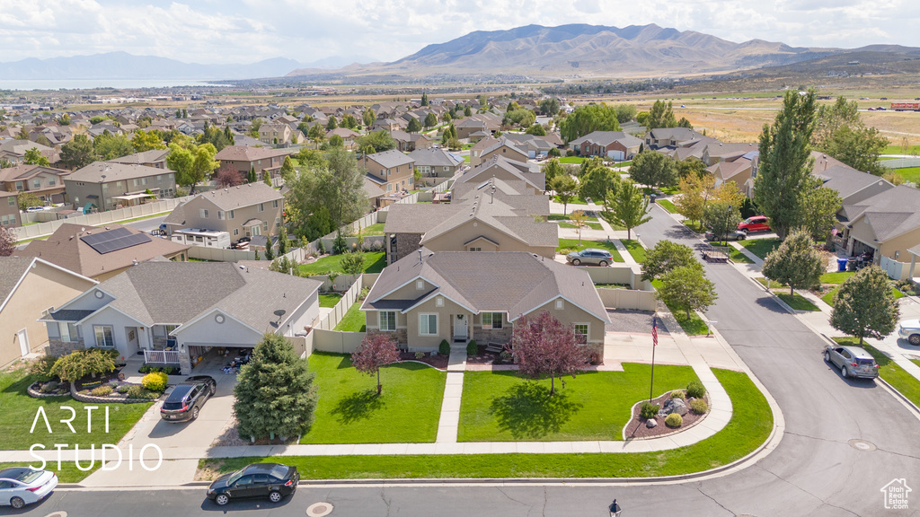 Drone / aerial view with a mountain view