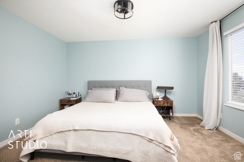 Bedroom with carpet flooring