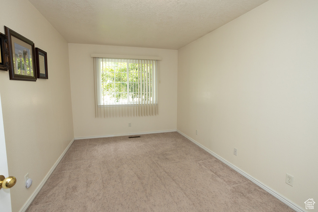 Carpeted empty room with a textured ceiling