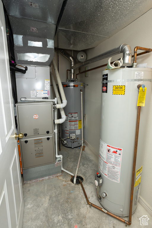 Utility room featuring water heater