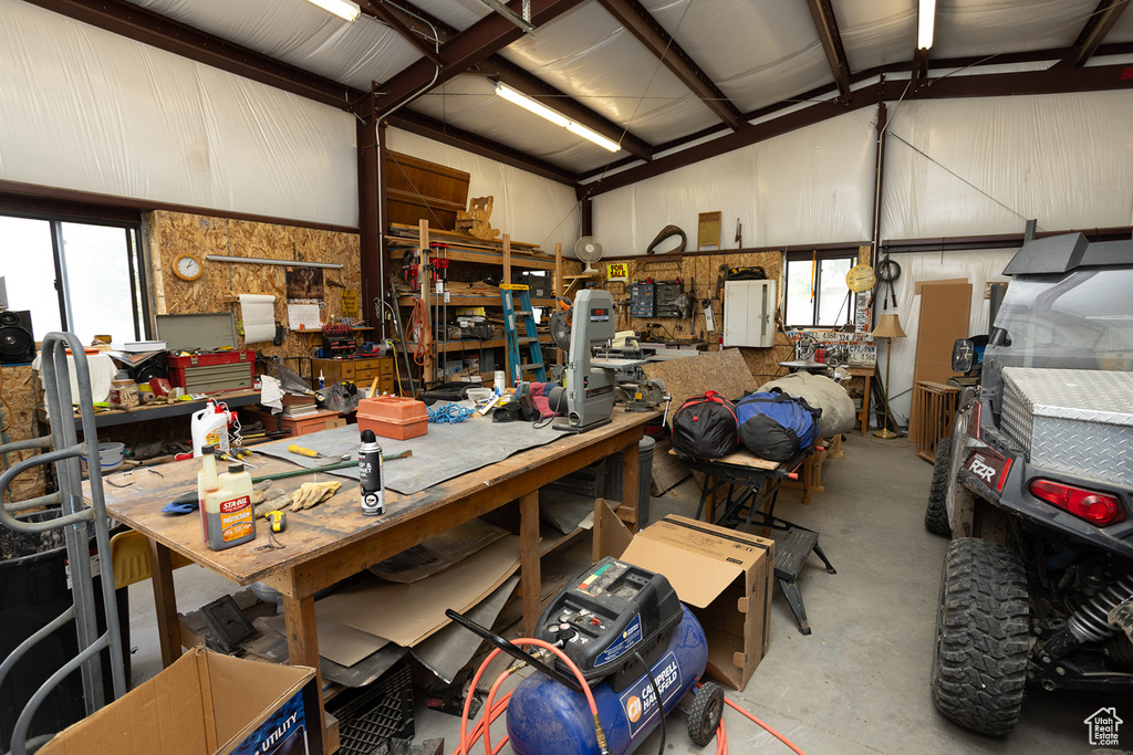 Garage with a workshop area