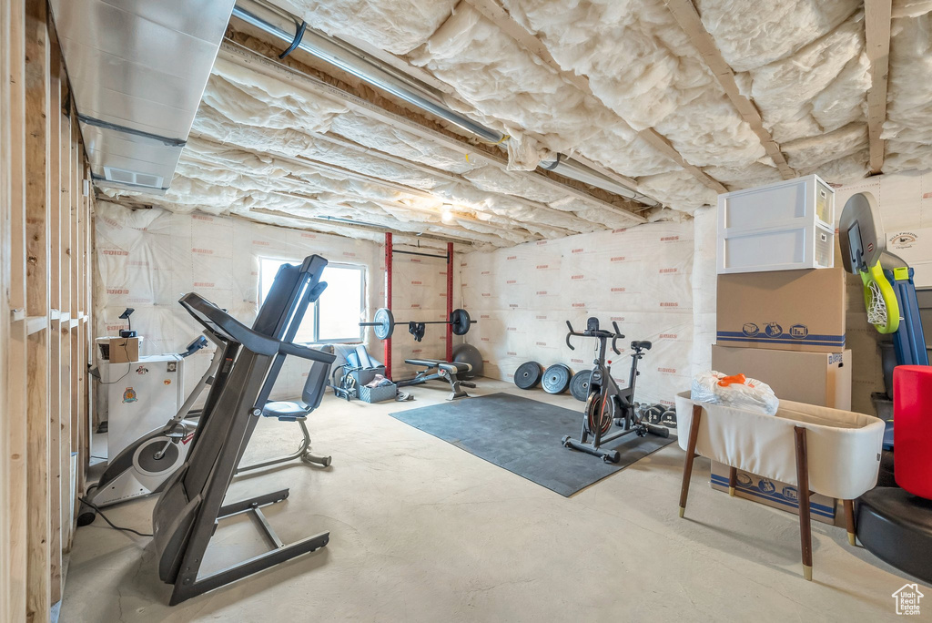 Workout area featuring concrete flooring