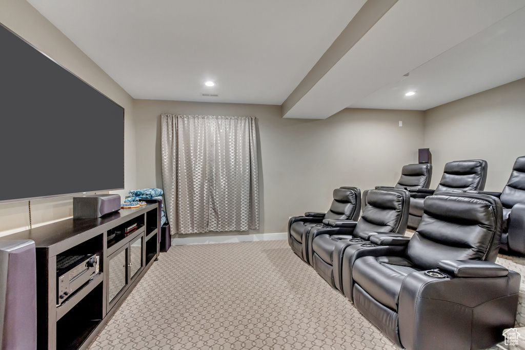 Home theater with light carpet