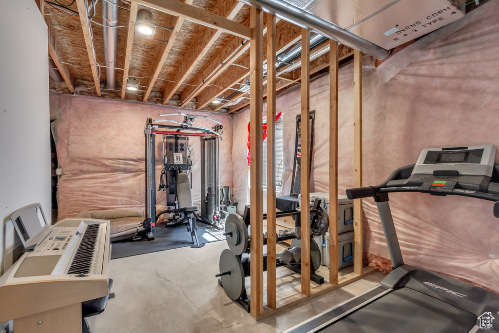 Workout room with concrete flooring