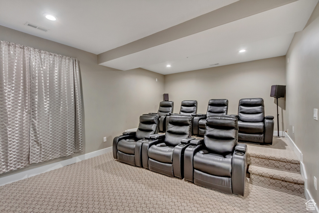 View of carpeted home theater room