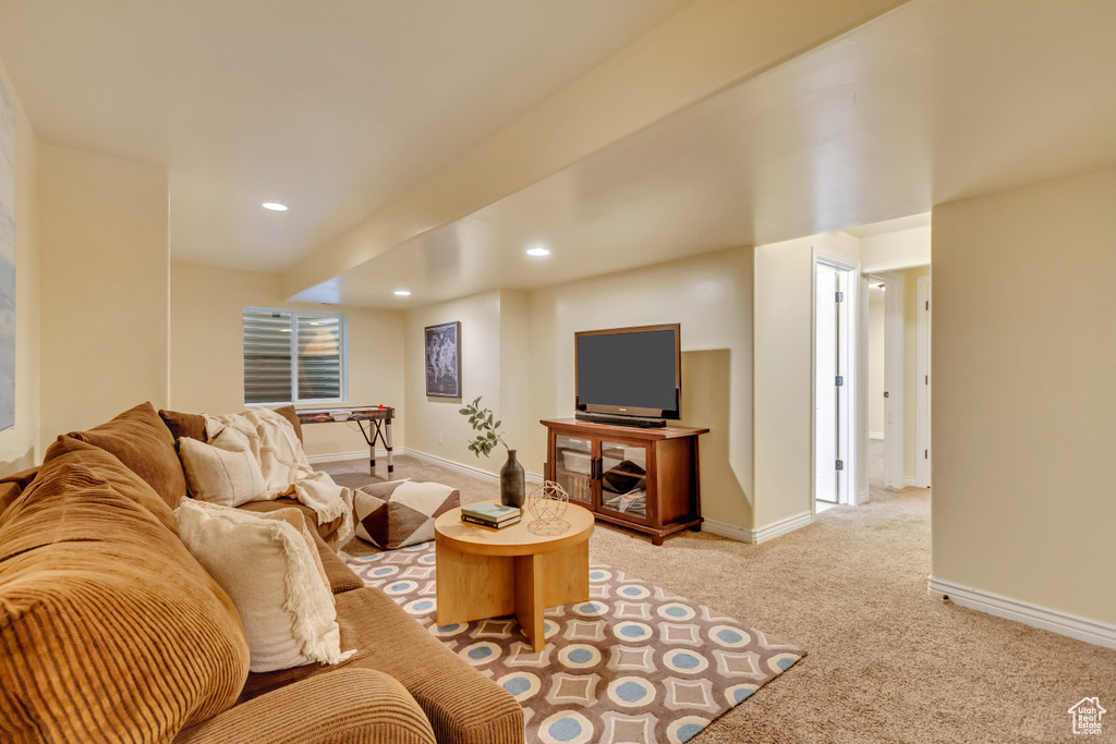 Living room featuring carpet flooring