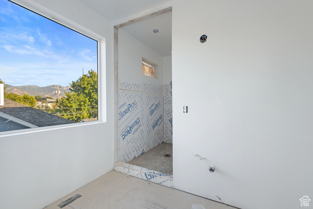 Interior space with a mountain view