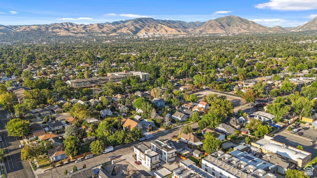 Aerial view featuring a mountain view