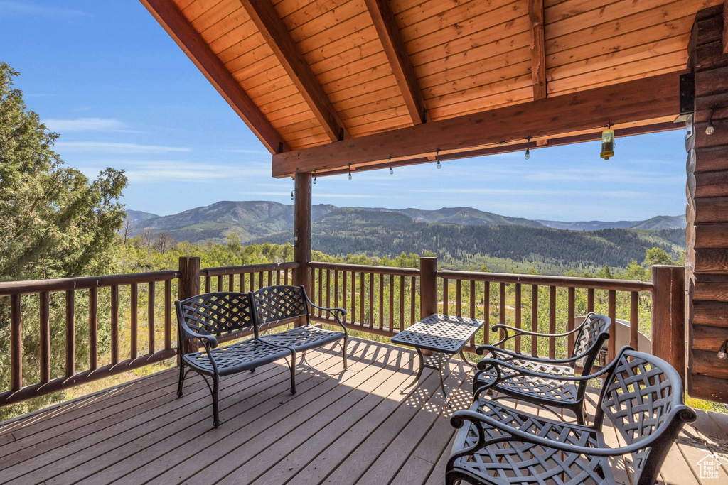 Wooden deck with a mountain view